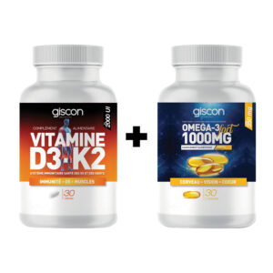 Giscon Pack Vitalité – Vitamine D3+K2 30 gélules + Omega 3 Fort 1000mg 30 capsules